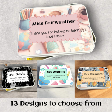 personalised teacher gift, teacher tin